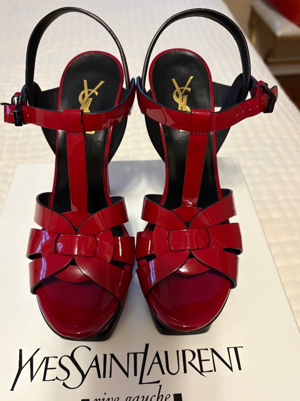 Saint Laurent red patent platform shoes